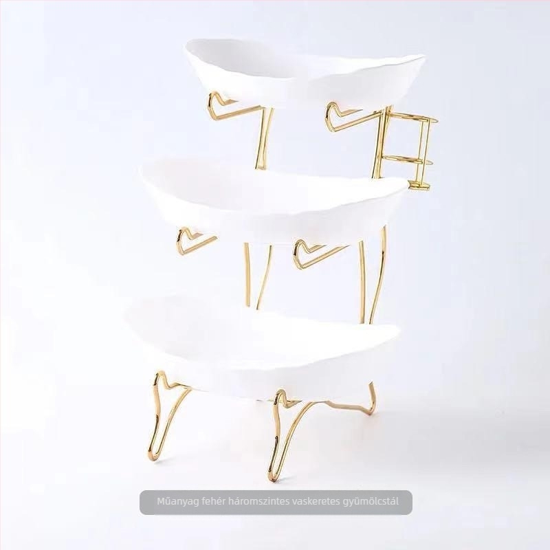 Háromszintes gyümölcstál európai porcelánból bambusz állvánnyal