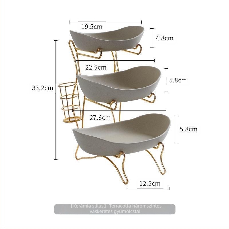 Háromszintes gyümölcstál európai porcelánból bambusz állvánnyal