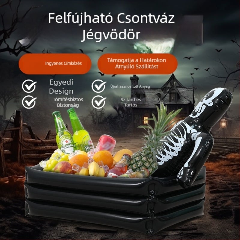 Halloween dekoráció, koponya, jégvödör, halloweeni partikellékek, ivóvödör, halloweeni dísz, tárolóvödör, jéghorony