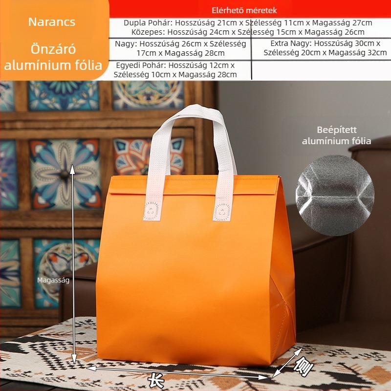 Nem szőtt táska, egyedi eldobható elviteles szigetelő táska, egyedi vendéglátóipari tejes tea csomagolás, alumínium fólia, önzáró kézitáska