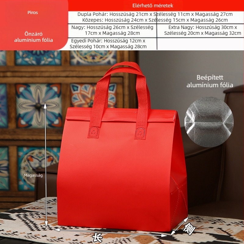 Nem szőtt táska, egyedi eldobható elviteles szigetelő táska, egyedi vendéglátóipari tejes tea csomagolás, alumínium fólia, önzáró kézitáska