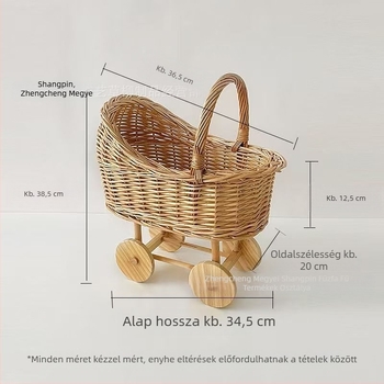 Ins Style kosár alakú babakocsi, fonott tárolókosár, kisállatfészek, szülés utáni virágkosár, fotózási kellékek, első születésnapi ajándék