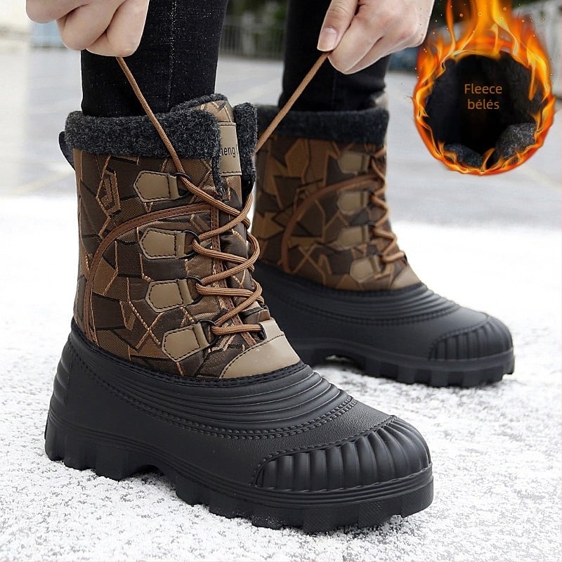 Határokon átnyúló, magas szárú, északkeleti hótaposó, férfi kültéri, gyapjúval bélelt, meleg, vastagított pamut csizma, téli Martin csizma, egyrészes szállítással.