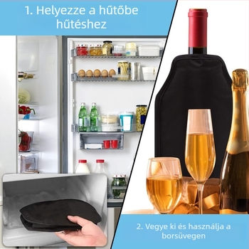 Borhűtő hüvely, jég, bor, nejlon, forgó gél, jégzsák, gyorsan hűtött vörösboros zacskó, borvédő jégzsák