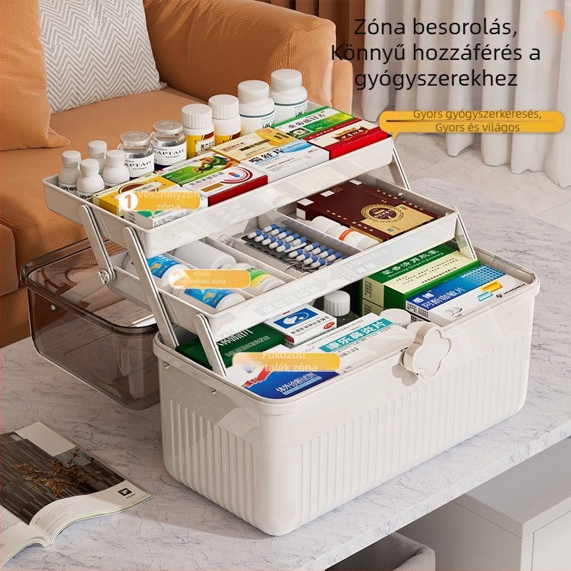 Gyógyszeres doboz Otthoni nagy gyógyszertároló doboz Háztartási nagy kapacitású gyógyszer Gyógyszeres doboz Orvosi sürgősségi osztályozás Gyógyszeres doboz