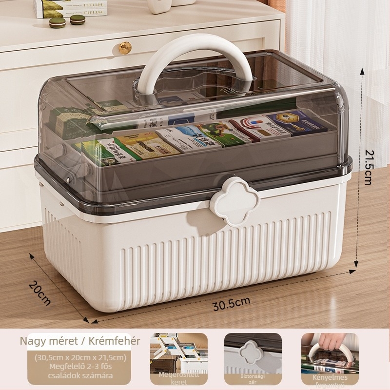 Gyógyszeres doboz Otthoni nagy gyógyszertároló doboz Háztartási nagy kapacitású gyógyszer Gyógyszeres doboz Orvosi sürgősségi osztályozás Gyógyszeres doboz