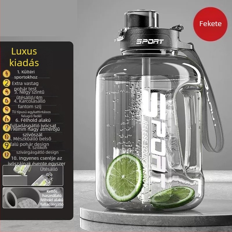 Nagy kapacitású műanyag pohár, magas hőmérsékletnek ellenálló víztartály, tonnás hordós fitnesz vízforraló, hordozható, cseppálló szívószálas űrpohár