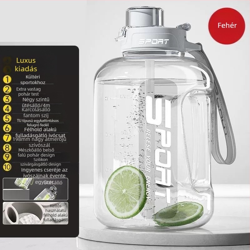 Nagy kapacitású műanyag pohár, magas hőmérsékletnek ellenálló víztartály, tonnás hordós fitnesz vízforraló, hordozható, cseppálló szívószálas űrpohár