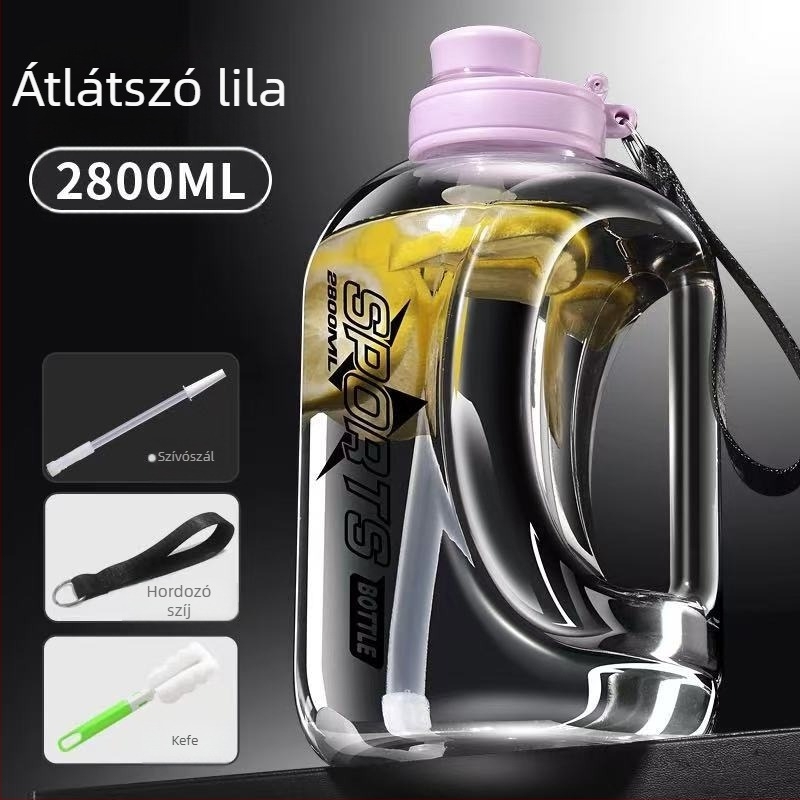 Nagy kapacitású műanyag pohár, magas hőmérsékletnek ellenálló víztartály, tonnás hordós fitnesz vízforraló, hordozható, cseppálló szívószálas űrpohár