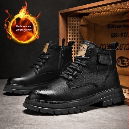 2024 Martin Boots Férfi Magasszárú Brit Stílusú Magasszárú Csizma Férfi Fekete Munkaruha Bőr Cipők Vintage Motoros Csizma Gyapjú Béléses