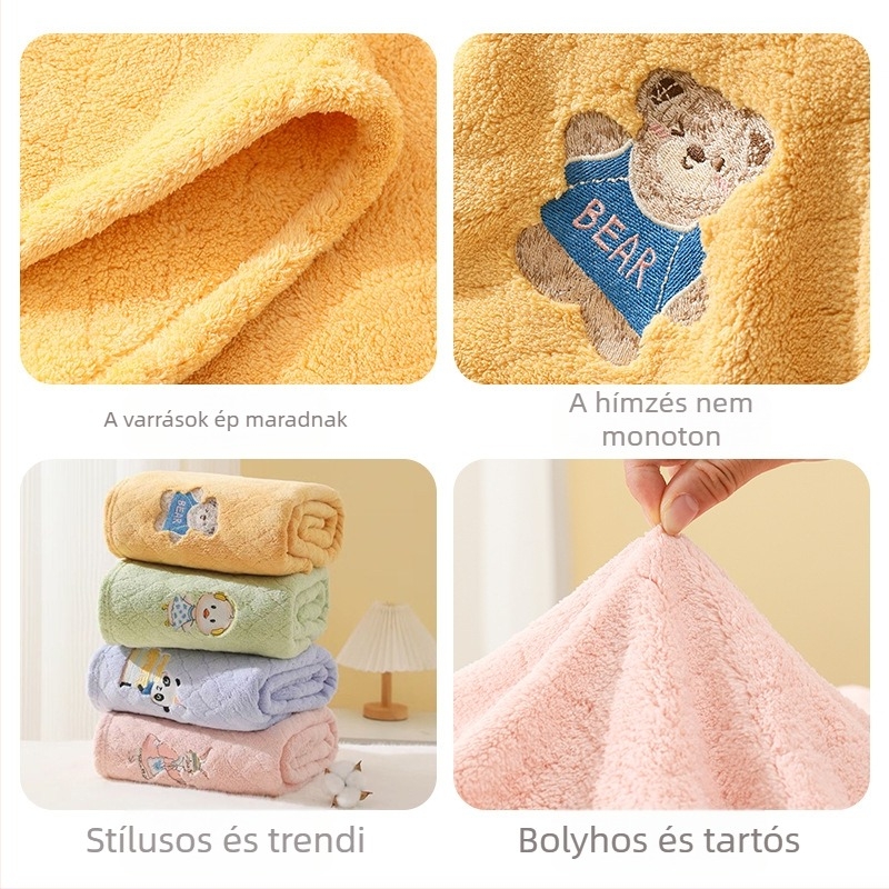 Baba fürdőlepedő nedvszívó korall bársony törölköző baba fürdőlepedő vastagított gyerektakaró rajzfilm hímzett pamut puha újszülött