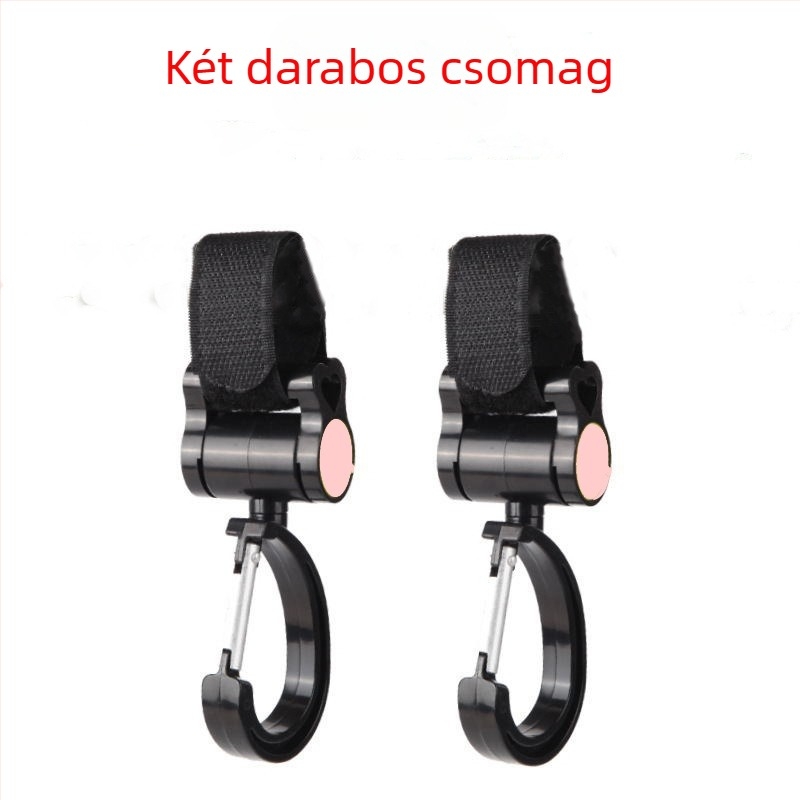 Babakocsi akasztó, Gyermek babakocsi akasztó kiegészítő, 360 fokban forgatható nagy akasztó, Esernyő babakocsi tépőzáras akasztó, 2 darab