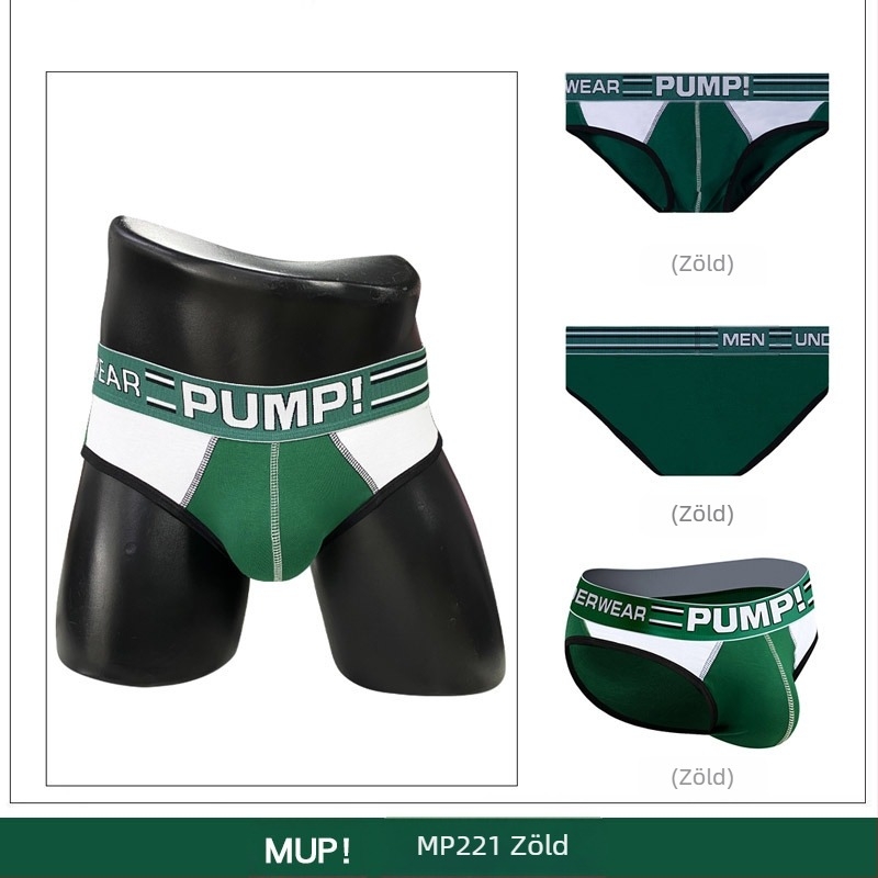 Vékony Pump férfi sportos alsónemű, alacsony derék, karcsú szabás, fenékemelő hatás, színes blokk dizájn