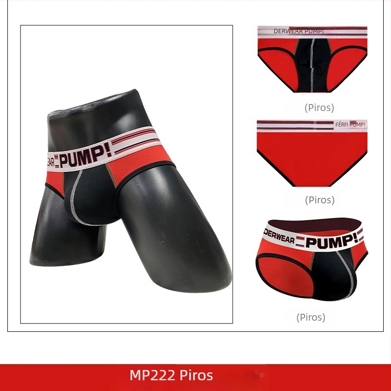 Vékony Pump férfi sportos alsónemű, alacsony derék, karcsú szabás, fenékemelő hatás, színes blokk dizájn