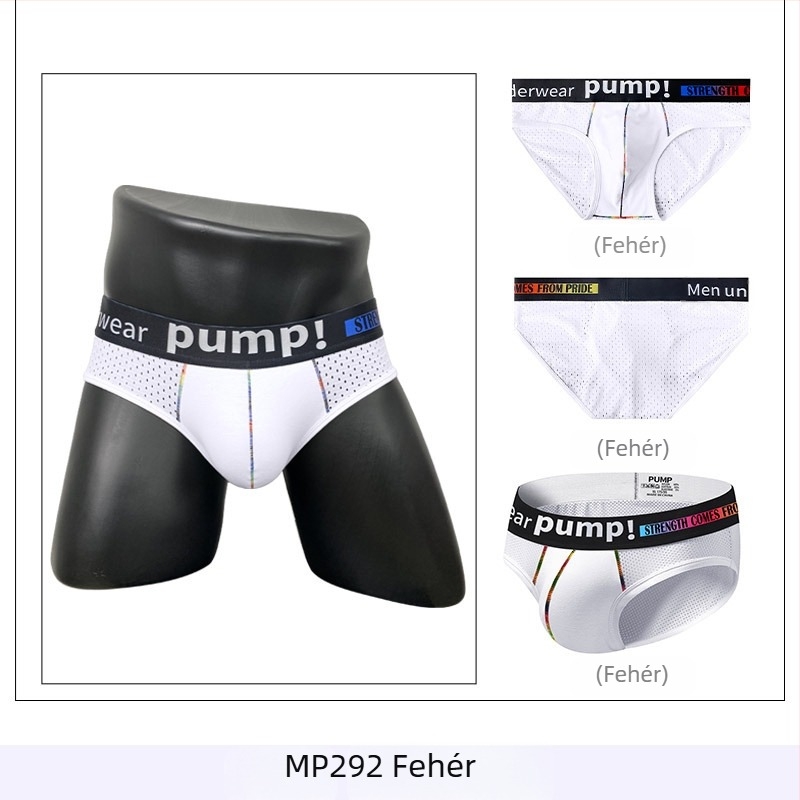 Vékony Pump férfi sportos alsónemű, alacsony derék, karcsú szabás, fenékemelő hatás, színes blokk dizájn