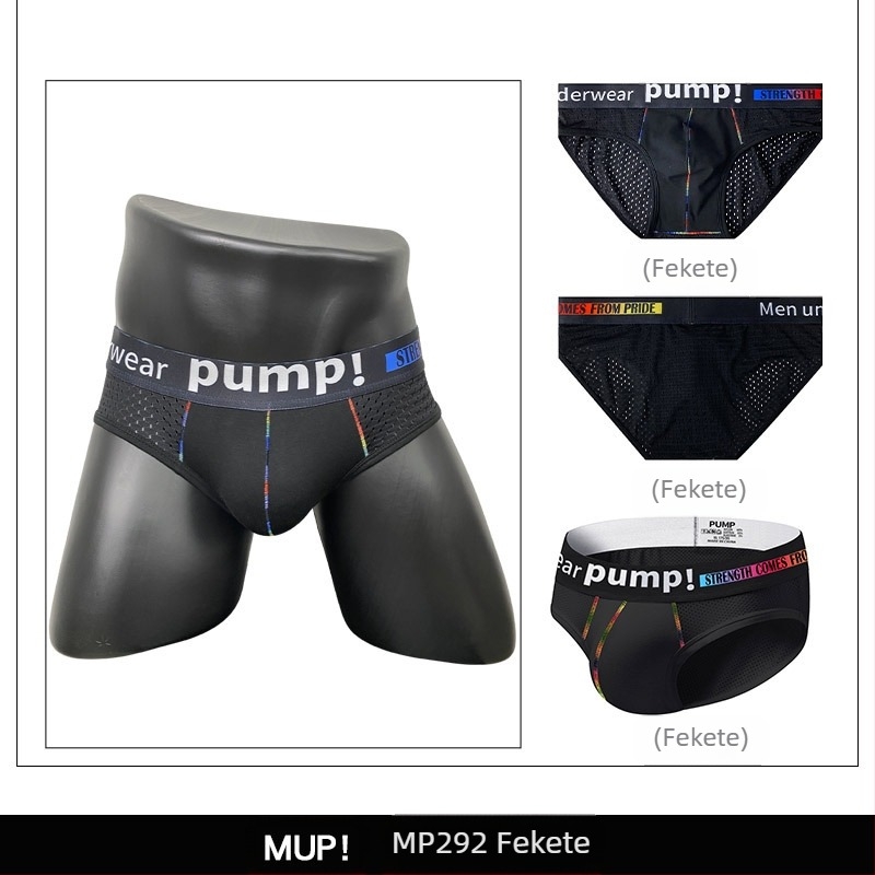 Vékony Pump férfi sportos alsónemű, alacsony derék, karcsú szabás, fenékemelő hatás, színes blokk dizájn