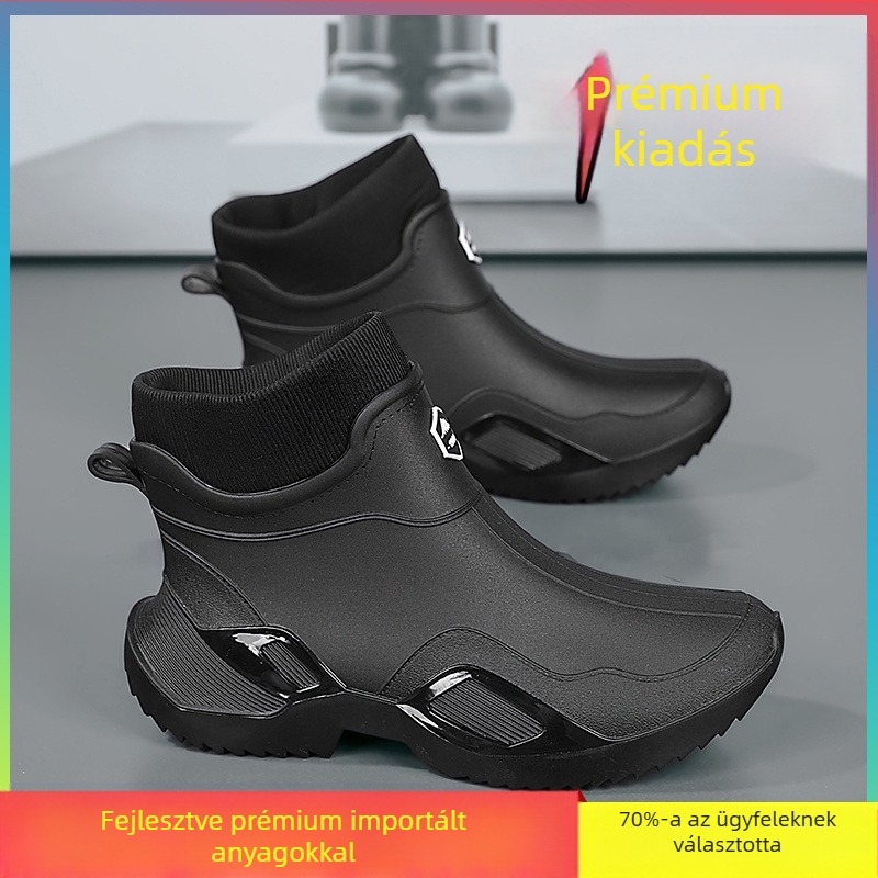 Férfi esőcsizma, tavaszi konyhai munkaruha, ellenálló vízicipő, elvihető lovas, fekete munkavédelmi esőcsizma