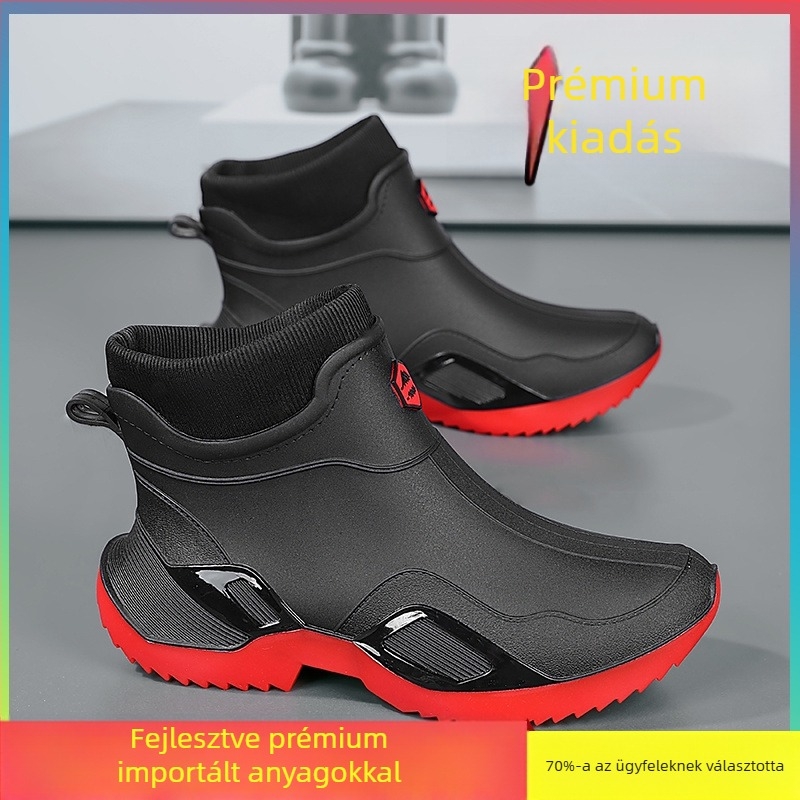 Férfi esőcsizma, tavaszi konyhai munkaruha, ellenálló vízicipő, elvihető lovas, fekete munkavédelmi esőcsizma