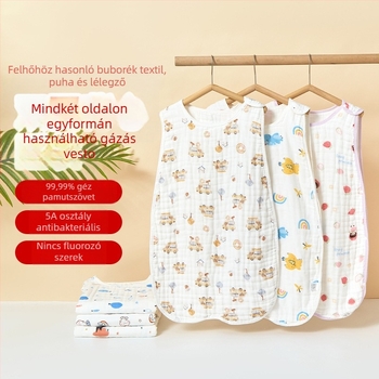 Kétoldalas mellény stílusú baba hálózsák, csecsemő A-osztályú tiszta pamut géz újszülött hasvédő rúgásgátló paplan, vékony és kényelmes alváshoz