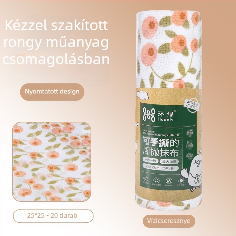 Kézzel téphető, vastagított, nedvszívó, olajat elnyelő konyhai tisztítókendő, háztartási mikroszálas, laminált, nyomtatott, kézzel téphető kendő
