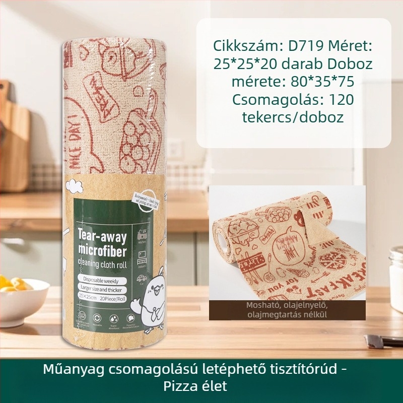 Kézzel téphető, vastagított, nedvszívó, olajat elnyelő konyhai tisztítókendő, háztartási mikroszálas, laminált, nyomtatott, kézzel téphető kendő