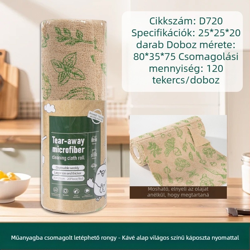 Kézzel téphető, vastagított, nedvszívó, olajat elnyelő konyhai tisztítókendő, háztartási mikroszálas, laminált, nyomtatott, kézzel téphető kendő