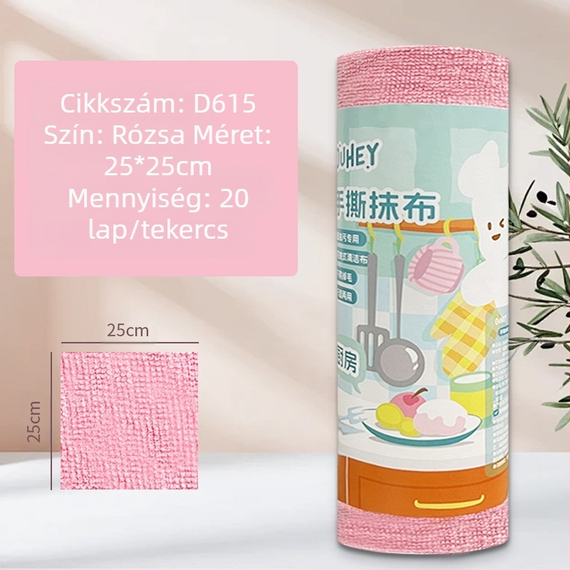 Kézzel téphető, vastagított, nedvszívó, olajat elnyelő konyhai tisztítókendő, háztartási mikroszálas, laminált, nyomtatott, kézzel téphető kendő