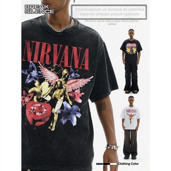 Nirvana Rock American 3D digitális nyomtatású retró rövid ujjú póló, határokon átnyúló nyomtatás, amerikai divat, vintage pamut utánzat