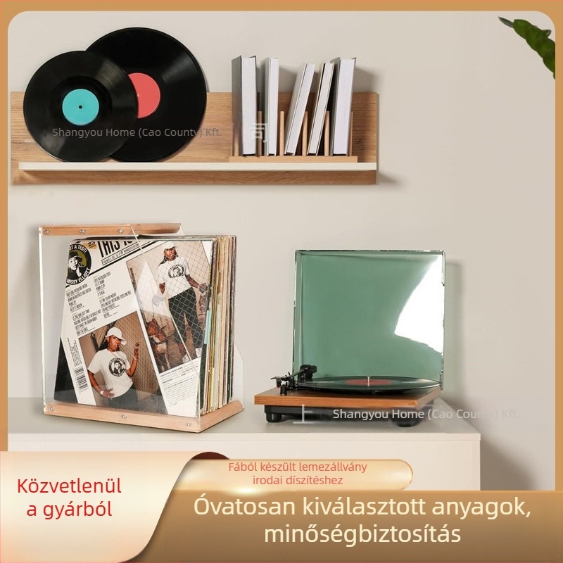 Fa lemeztartó asztali díszek átlátszó vinil lemezkiállító állvány szalag könyvtároló doboz tömörfa tárolódoboz