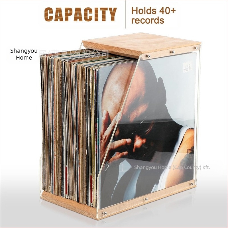 Fa lemeztartó asztali díszek átlátszó vinil lemezkiállító állvány szalag könyvtároló doboz tömörfa tárolódoboz