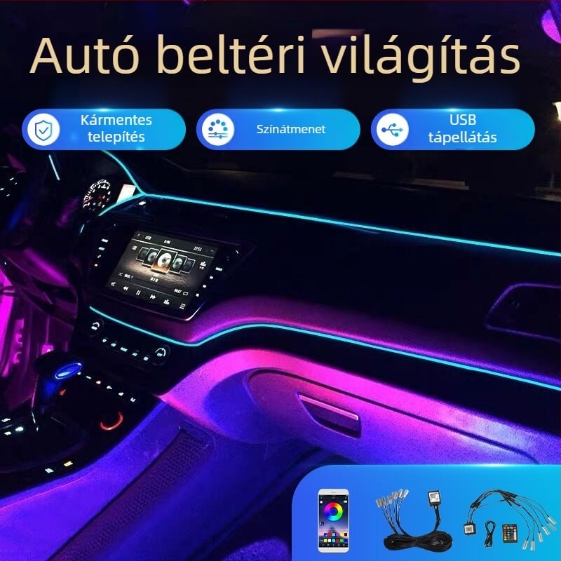 Autó hangulatvilágítás Autó száloptikai hangulatvilágítás Autó száloptikai világítás Semleges LED zene Autó dekorációs világítás Száloptikai világítás