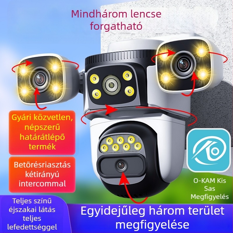 Gyárilag közvetlen vezeték nélküli WiFi háromszemű pisztolygömb-összekötő megfigyelő kamera kültéri dupla kamera szabad áramlású vízálló kültéri