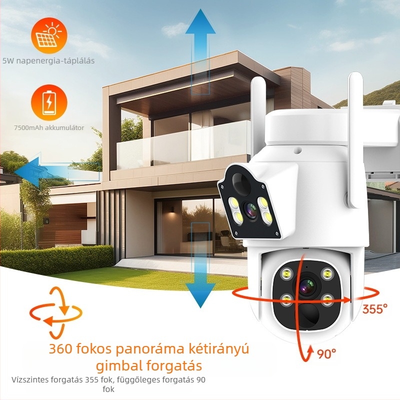 Binokuláris napelemes megfigyelőkamera kültéri, alacsony fogyasztású, vízálló vezeték nélküli wifi megfigyelőkamera HD teljes színű