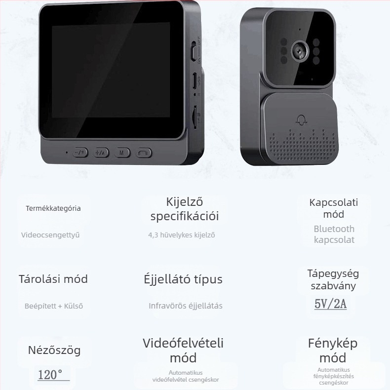 M10 vezeték nélküli videós kapucsengő, 4,3 hüvelykes kijelzővel, otthoni intelligens, kétirányú kaputelefonnal, videómegfigyeléssel, határokon átnyúló kiválasztással