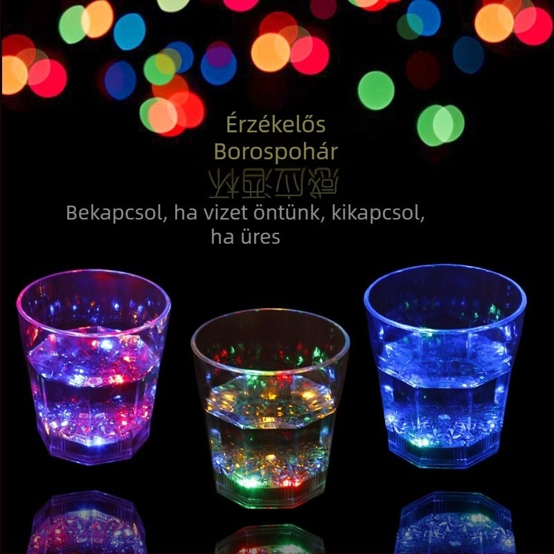 Fénykibocsátó pohár, öntsön vizet fényes indukciós hideg fényű vízre, színes fénykibocsátó pohár, LED vaku, pohárbár, KTV borospohár