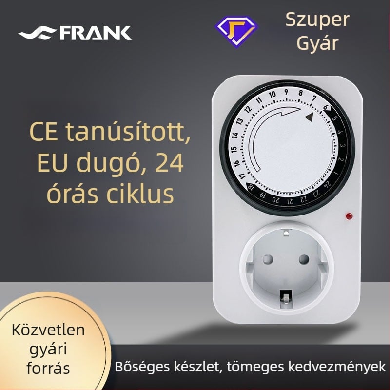 Határokon átnyúló, európai szabványú időzítőaljzat 24 órás ciklusú mechanikus időzítő automatikus kikapcsolási idővezérlő kapcsolóval