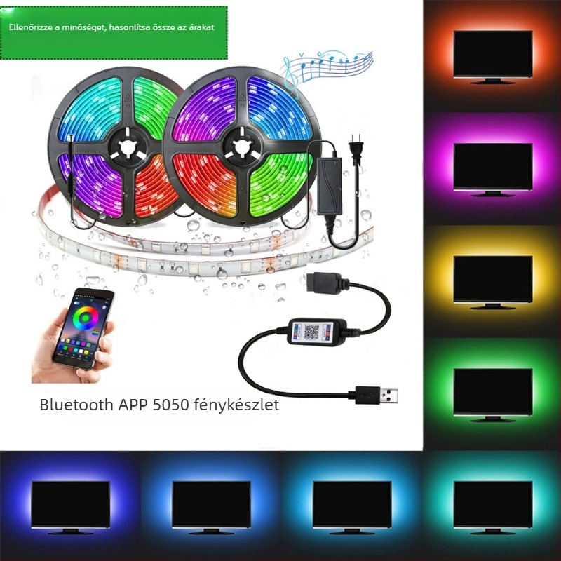 Okos LED szalag Bluetooth APP vezérléssel 5050RGB TV háttér USB színes dekoratív LED szalag öltöny