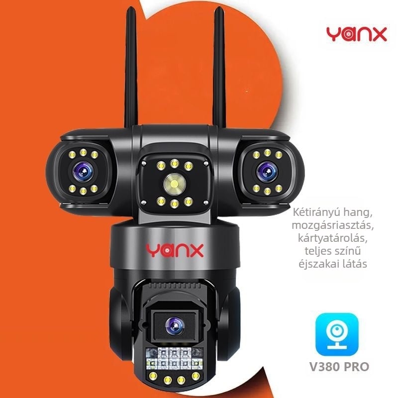 V380 HD megfigyelőrendszer, háromlencsés, háromképernyős, WIFI kamera, vezeték nélküli kamera, 3 lencsés