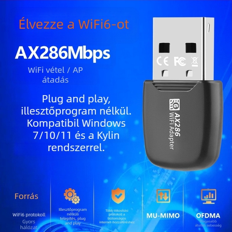 Wifi6 vezeték nélküli hálózati kártya illesztőprogram nélkül 286M asztali laptop USB vezeték nélküli WiFi vevő AP adó