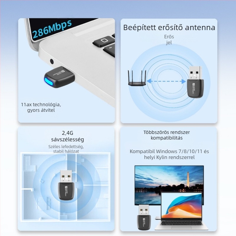 Wifi6 vezeték nélküli hálózati kártya illesztőprogram nélkül 286M asztali laptop USB vezeték nélküli WiFi vevő AP adó