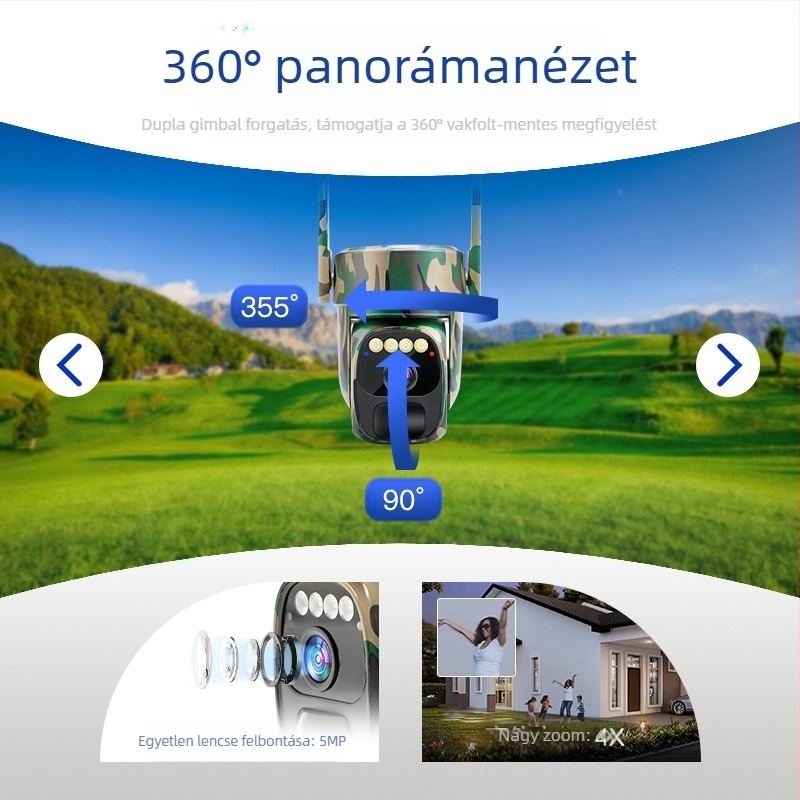 Otthoni napelemes megfigyelőkamera mobiltelefon távirányítóval HD panoráma éjjellátó kültéri vízálló vezeték nélküli kamera