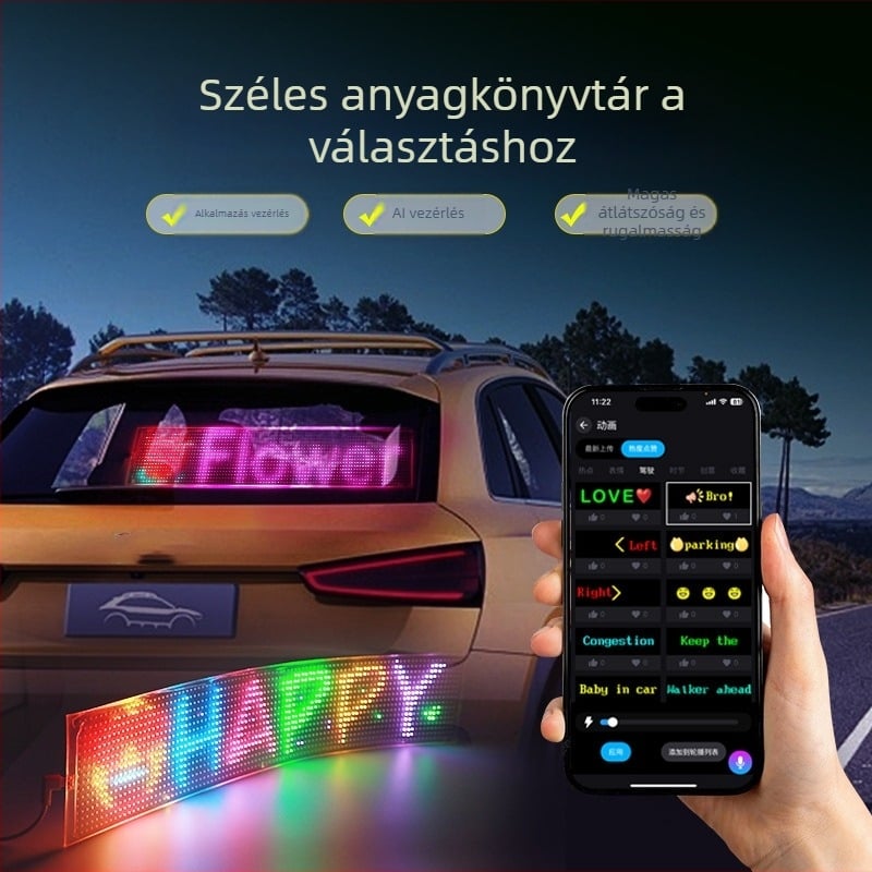 Átlátszó intelligens LED rugalmas autós képernyő görgető képernyő autó hátsó ablak reklám hangulatjel autós matrica intelligens autós matrica