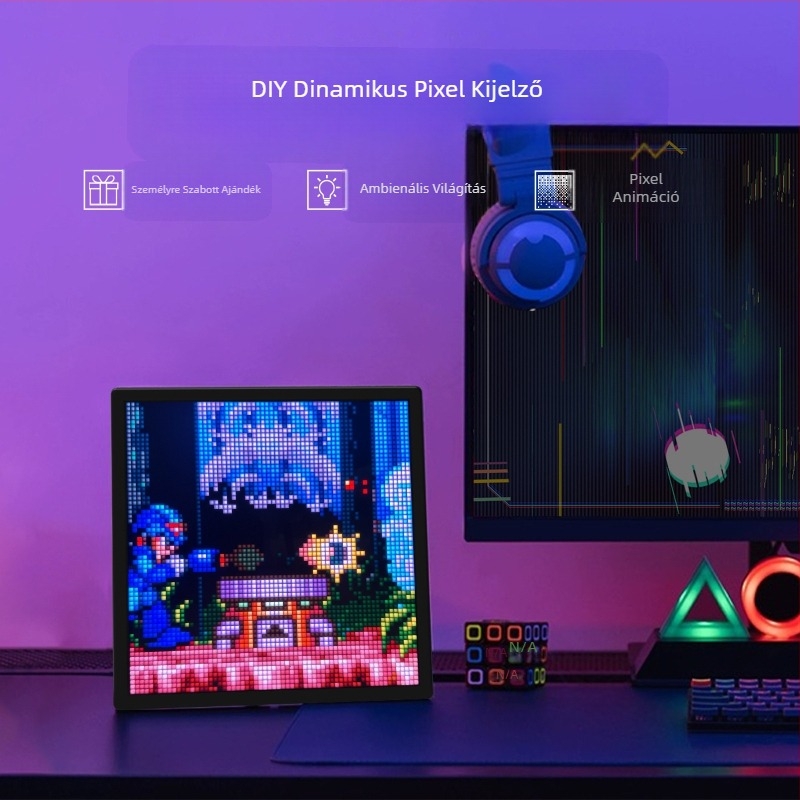 64*64 Pixel képernyős ébresztőóra DIY asztali kreatív dekoratív dísz praktikus intelligens LED hangulat születésnapi ajándék