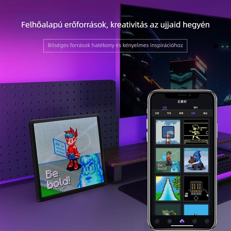 64*64 Pixel képernyős ébresztőóra DIY asztali kreatív dekoratív dísz praktikus intelligens LED hangulat születésnapi ajándék