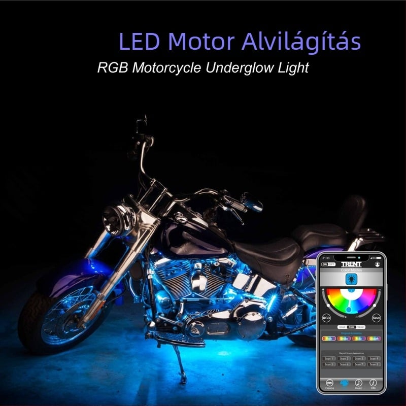 Határokon átnyúló, népszerű motorkerékpár hangulatvilágítás RGB fantasy fénycsík alkalmazással, Bluetooth vezérlésű motorkerékpár hangulatvilágítással