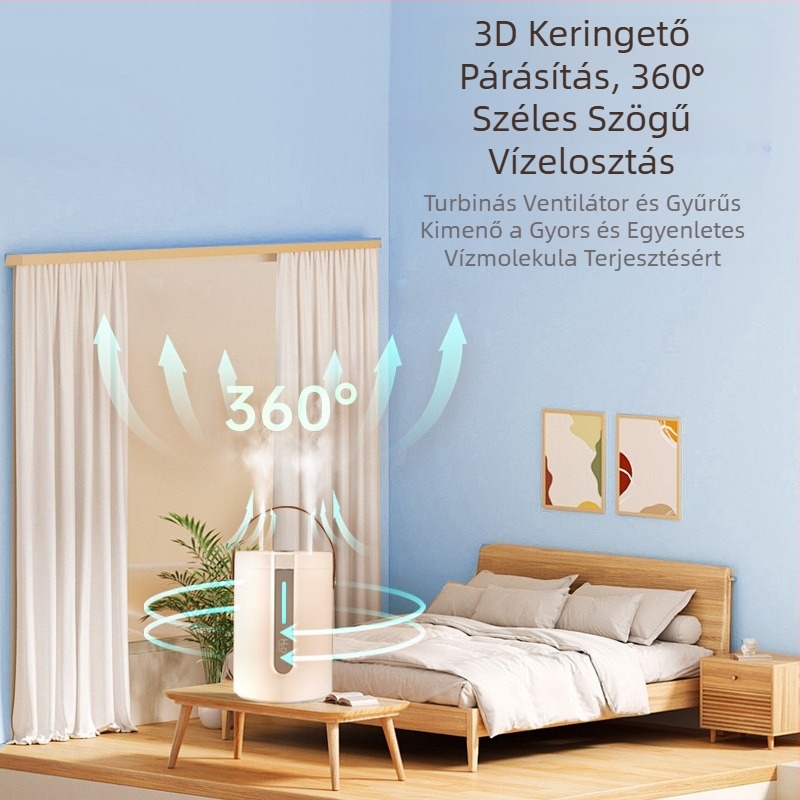 Párásító hálószobába, kis asztali párásító, háztartási, nagy permetezésű, nagy kapacitású, csendes hálószobai légpárásító
