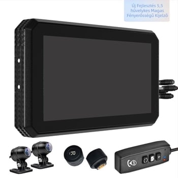 5,5 hüvelykes motorkerékpár-vezetési felvevő vezeték nélküli Carplay vetítőképernyő navigáció gumiabroncsnyomás-érzékelés első és hátsó kettős lencsék