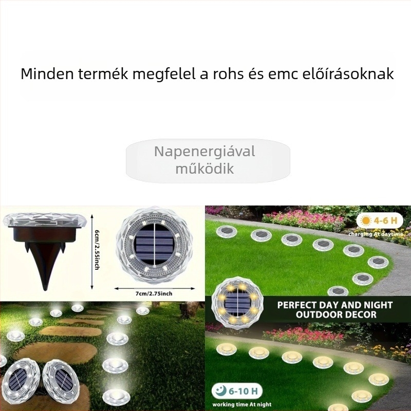 Napelemes, földbe süllyesztett lámpák, kültéri kerti lámpák, udvari, kis udvari, vízálló, álló, napelemes kerti lámpák