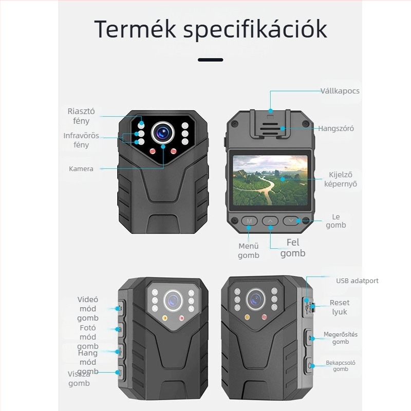 Helyszíni rendvédelmi felvevő 4K HD mellkasi viseletre, multifunkcionális, vezeték nélküli, vízálló, hátsó klipszes járőrkamera