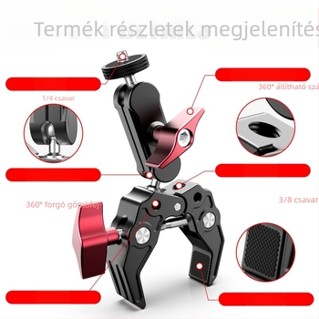 Multifunkcionális rákkarom-csipesz sportkamerához és telefonfotózáshoz, erős borsókipesz, fém kültéri bővíthető gimbal tartó